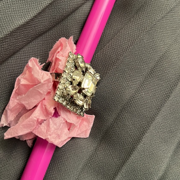 Vintage Prong Set Clear Rhinestone Cocktail Ring Juliana? Adjustable - Picture 11 of 11